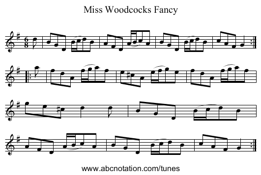 Miss Woodcocks Fancy - staff notation