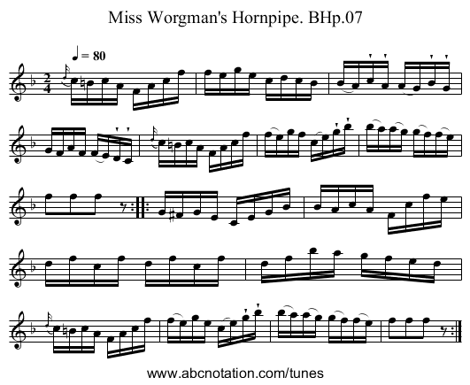 Miss Worgman's Hornpipe. BHp.07 - staff notation