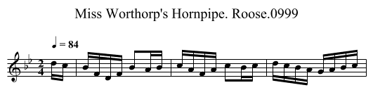 Miss Worthorp's Hornpipe. Roose.0999 - staff notation