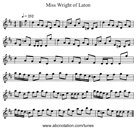 Miss Wright of Laton - staff notation