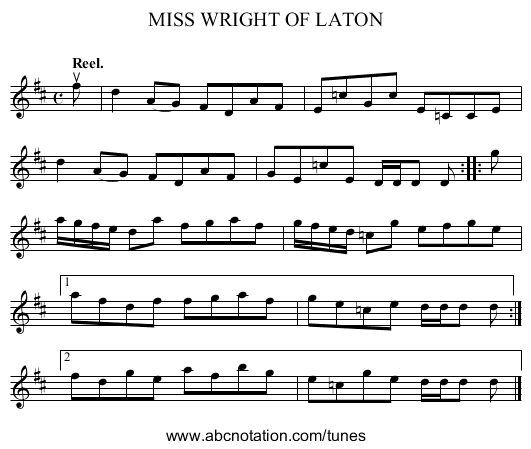 MISS WRIGHT OF LATON - staff notation