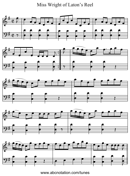 Miss Wright of Laton’s Reel - staff notation