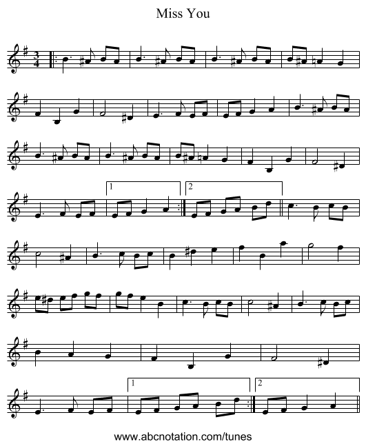 Miss You - staff notation