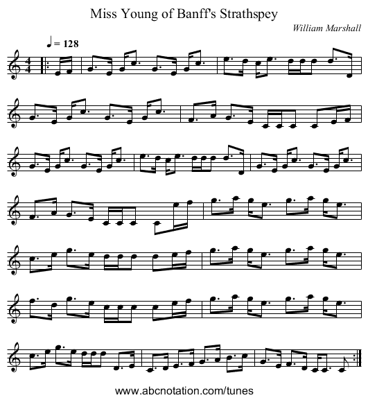 Miss Young of Banff's Strathspey - staff notation