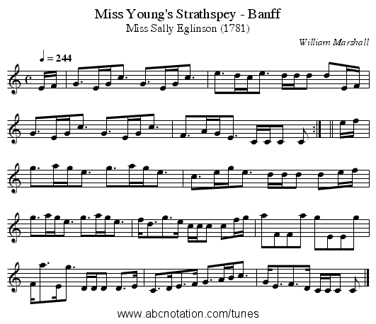 Miss Young's Strathspey - Banff - staff notation
