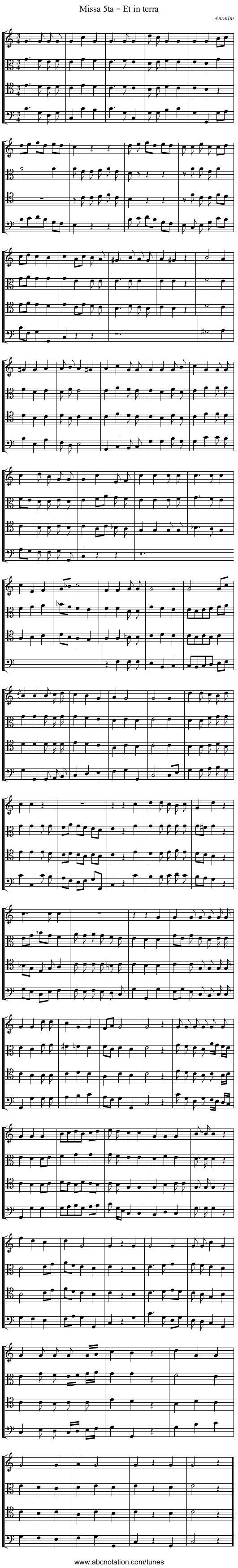 Missa 5ta – Et in terra - staff notation