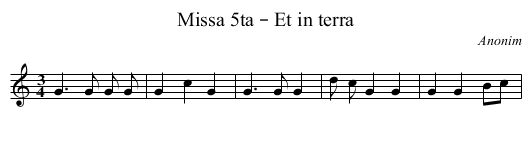 Missa 5ta – Et in terra - staff notation