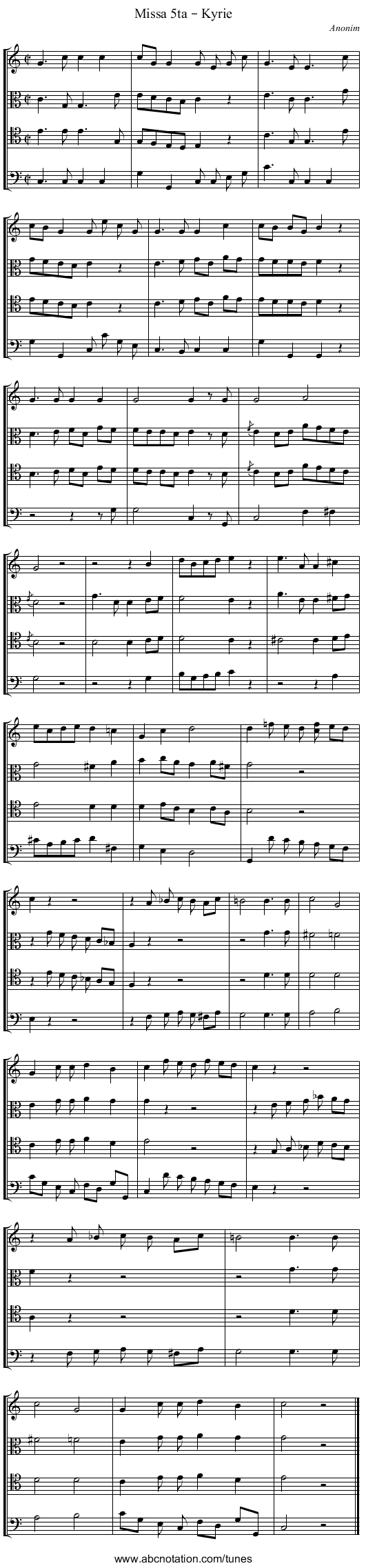 Missa 5ta – Kyrie - staff notation