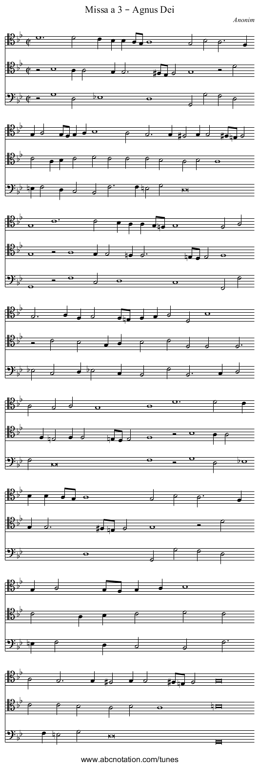 Missa a 3 – Agnus Dei - staff notation