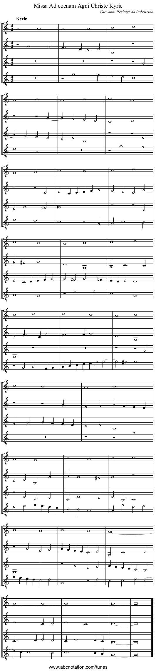 Missa Ad coenam Agni Christe Kyrie - staff notation