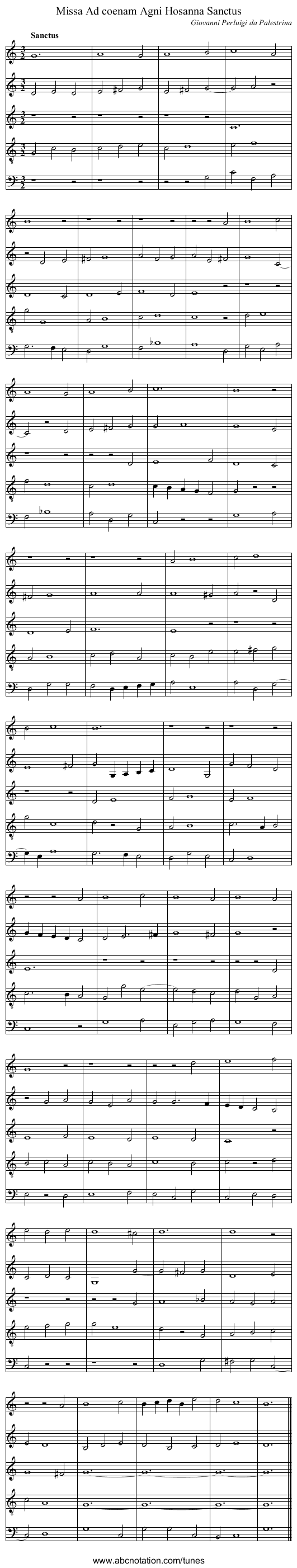 Missa Ad coenam Agni Hosanna Sanctus - staff notation