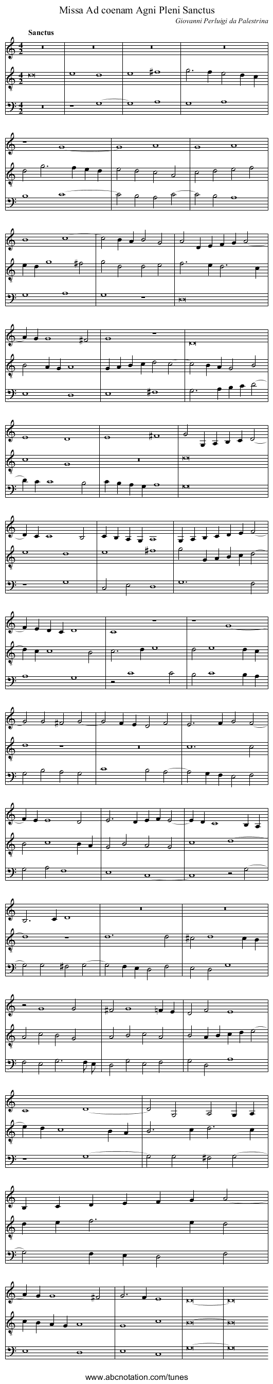 Missa Ad coenam Agni Pleni Sanctus - staff notation