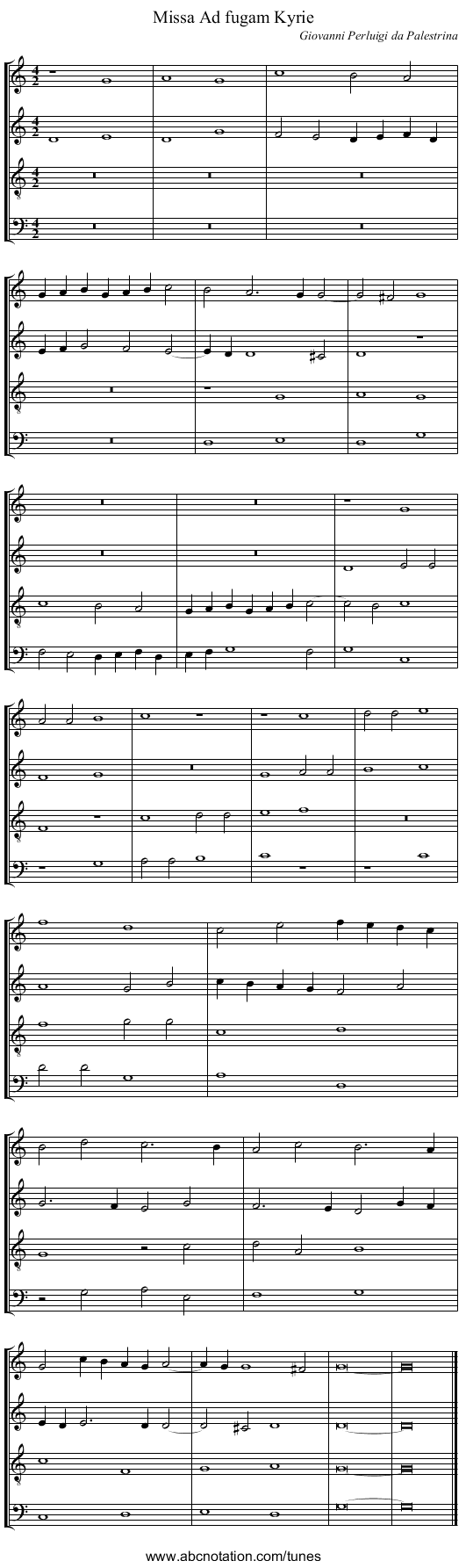 Missa Ad fugam Kyrie - staff notation