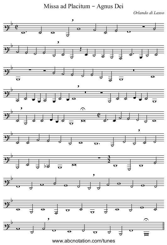 Missa ad Placitum – Agnus Dei - staff notation