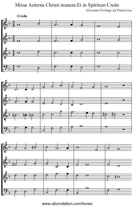 Missa Aeterna Christi munera Et in Spiritum Credo - staff notation