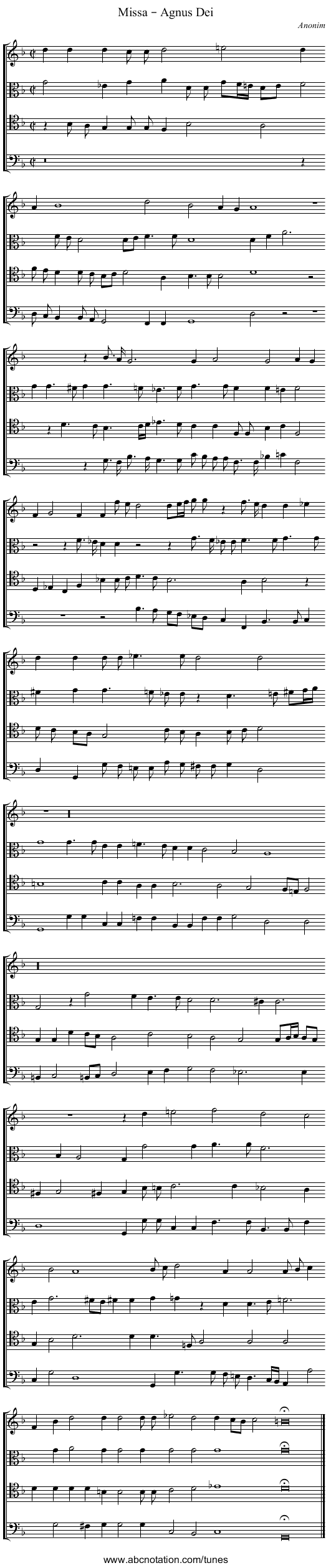 Missa – Agnus Dei - staff notation