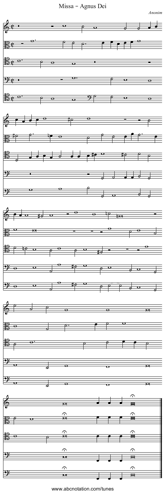 Missa – Agnus Dei - staff notation