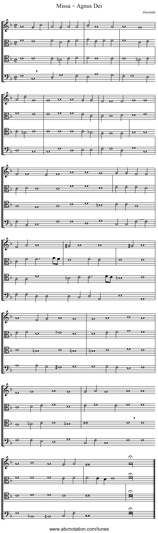 Missa – Agnus Dei - staff notation
