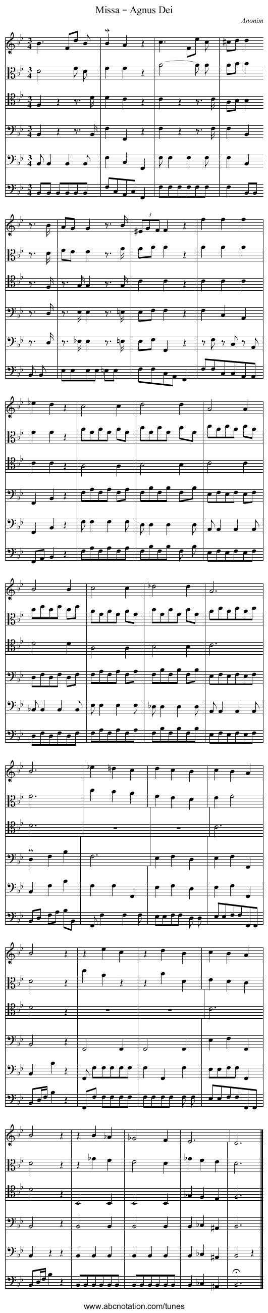 Missa – Agnus Dei - staff notation