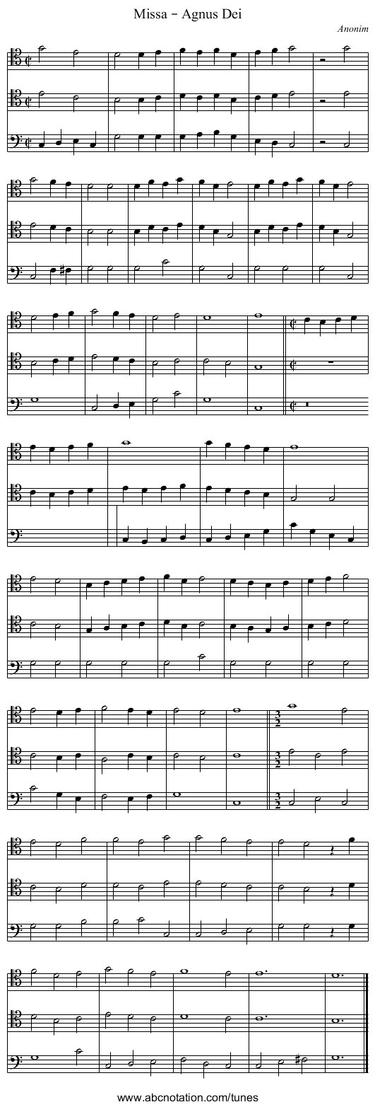 Missa – Agnus Dei - staff notation