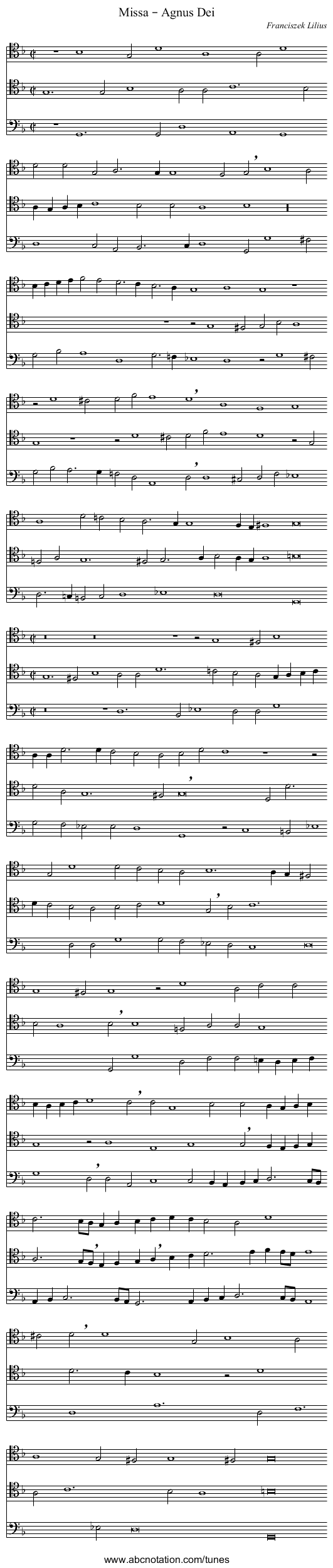 Missa – Agnus Dei - staff notation