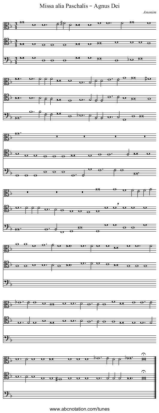 Missa alia Paschalis – Agnus Dei - staff notation