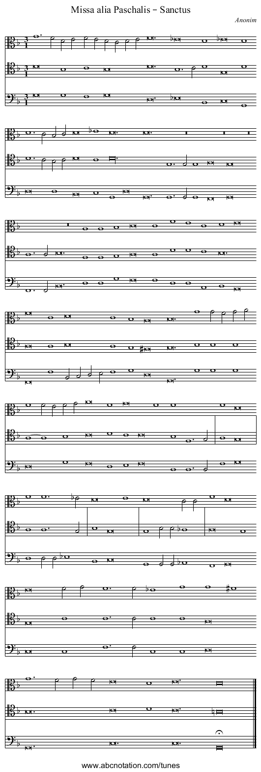 Missa alia Paschalis – Sanctus - staff notation