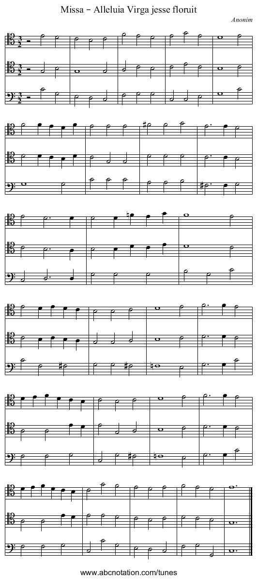 Missa – Alleluia Virga jesse floruit - staff notation