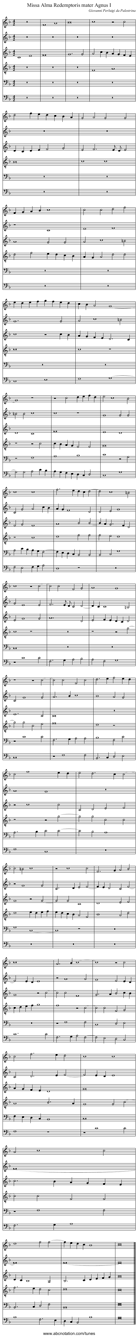 Missa Alma Redemptoris mater Agnus I - staff notation