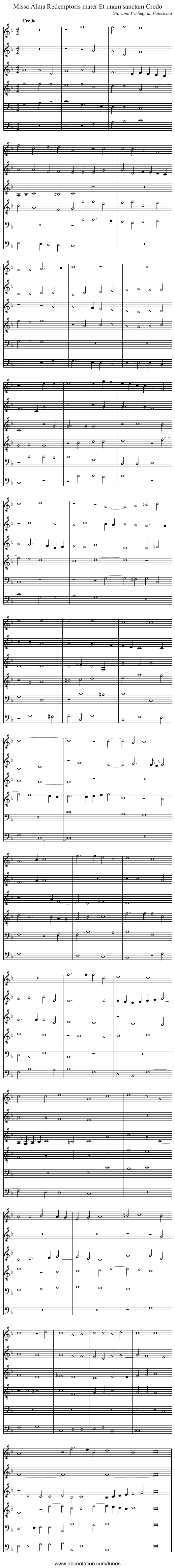 Missa Alma Redemptoris mater Et unam sanctam Credo - staff notation
