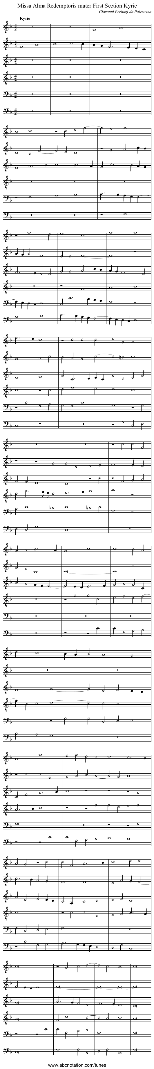 Missa Alma Redemptoris mater First Section Kyrie - staff notation