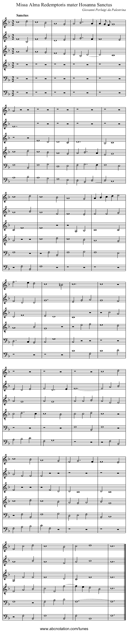 Missa Alma Redemptoris mater Hosanna Sanctus - staff notation