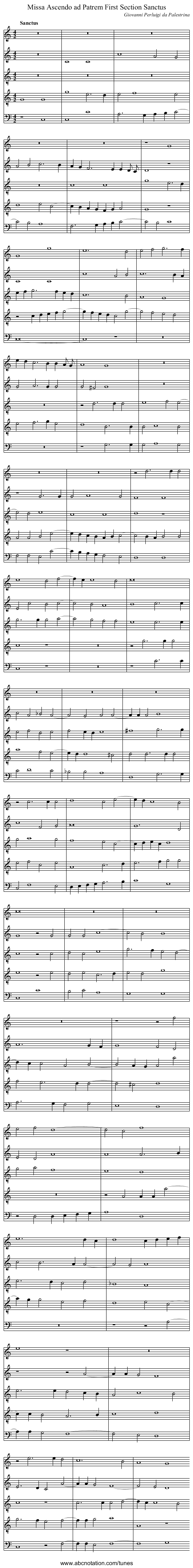 Missa Ascendo ad Patrem First Section Sanctus - staff notation