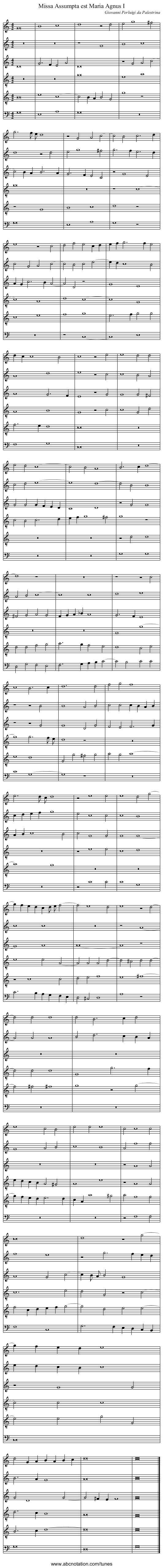 Missa Assumpta est Maria Agnus I - staff notation