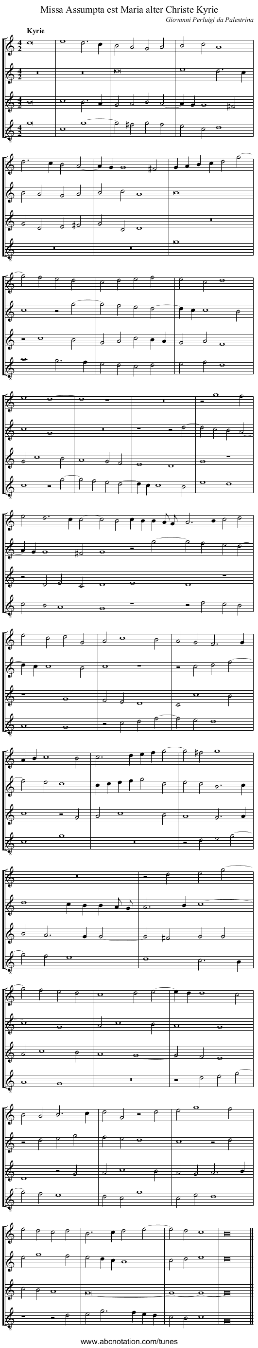 Missa Assumpta est Maria alter Christe Kyrie - staff notation