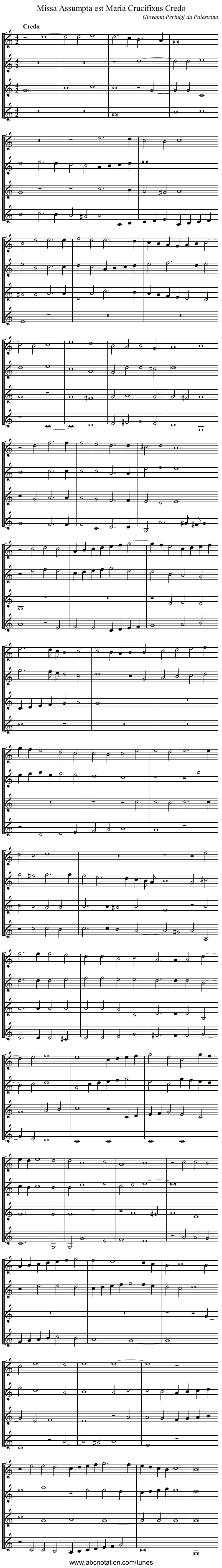 Missa Assumpta est Maria Crucifixus Credo - staff notation