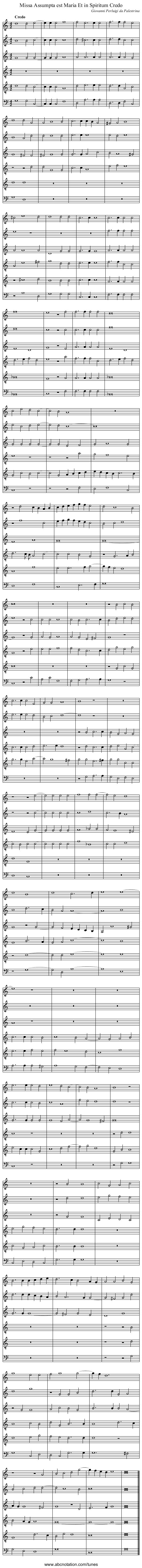 Missa Assumpta est Maria Et in Spiritum Credo - staff notation