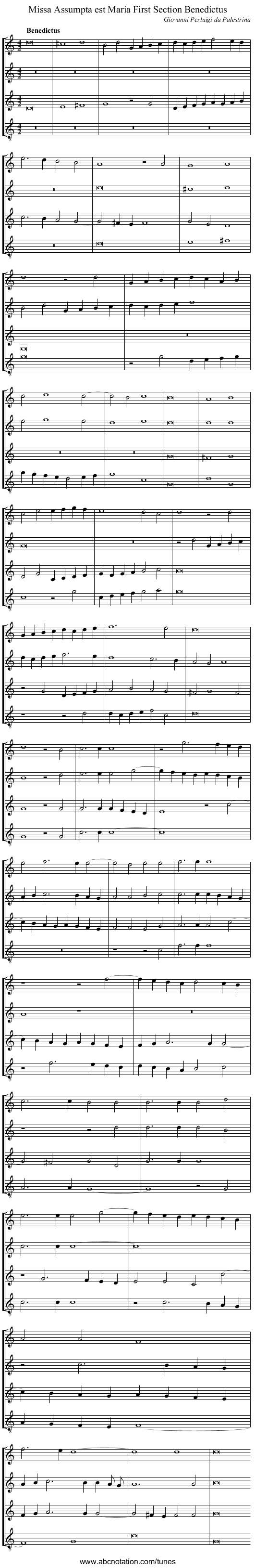 Missa Assumpta est Maria First Section Benedictus - staff notation