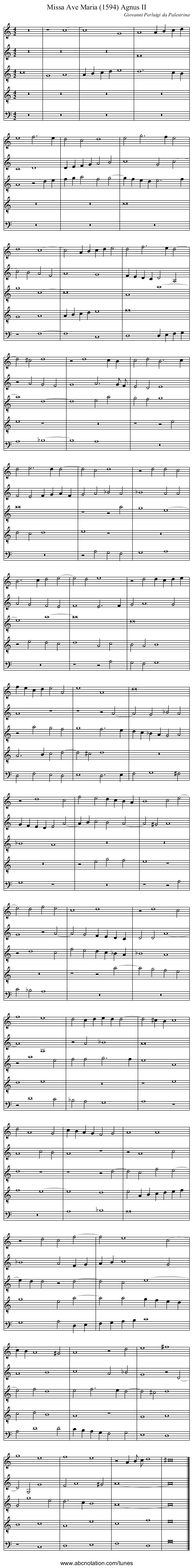Missa Ave Maria (1594) Agnus II - staff notation