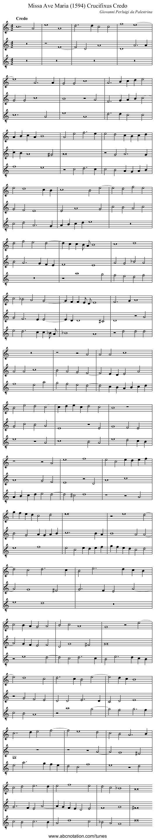 Missa Ave Maria (1594) Crucifixus Credo - staff notation