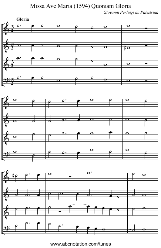 Missa Ave Maria (1594) Quoniam Gloria - staff notation