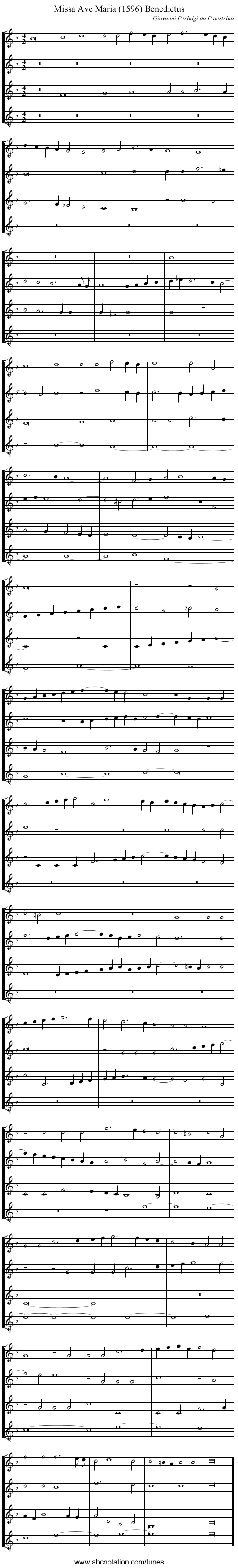 Missa Ave Maria (1596) Benedictus - staff notation