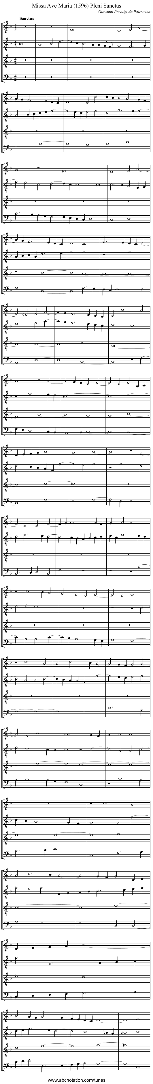Missa Ave Maria (1596) Pleni Sanctus - staff notation