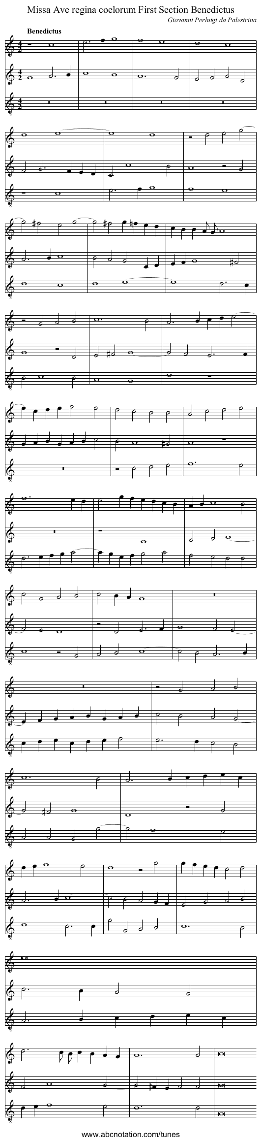 Missa Ave regina coelorum First Section Benedictus - staff notation