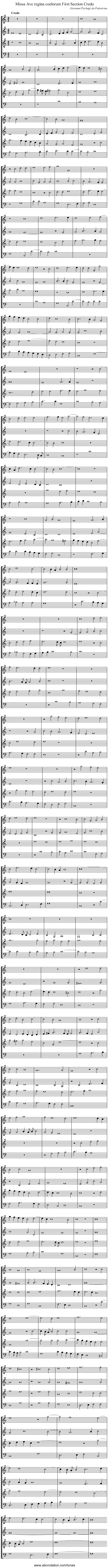 Missa Ave regina coelorum First Section Credo - staff notation