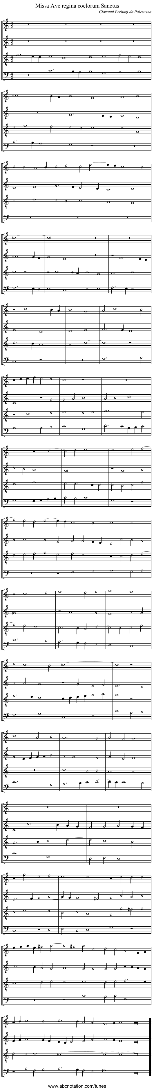 Missa Ave regina coelorum Sanctus - staff notation