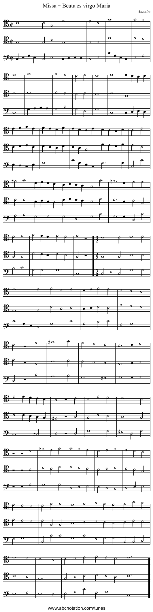 Missa – Beata es virgo Maria - staff notation