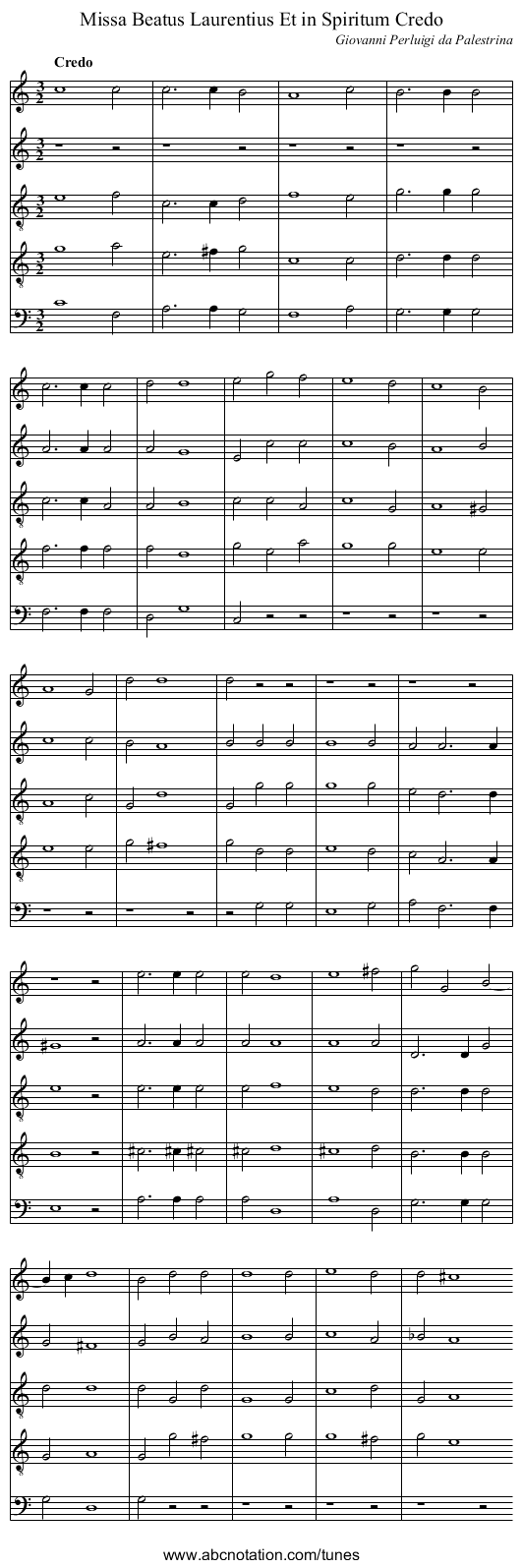 Missa Beatus Laurentius Et in Spiritum Credo - staff notation