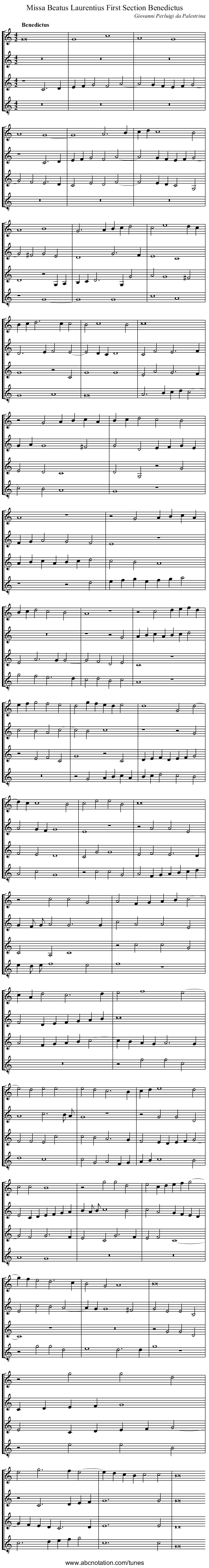 Missa Beatus Laurentius First Section Benedictus - staff notation