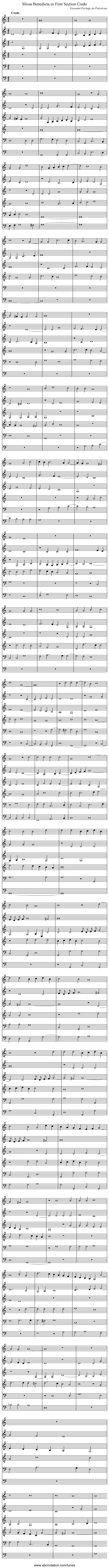 Missa Benedicta es First Section Credo - staff notation